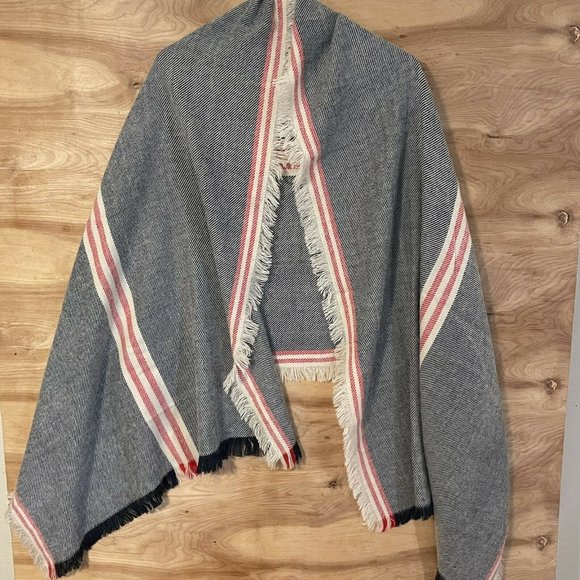 merona 32x78 red white blue striped fringed scarf - Picture 1 of 4